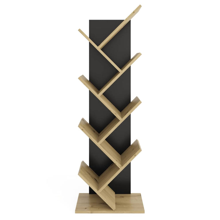 FMD Boekenplank staand geometrisch eikenkleurig en zwart