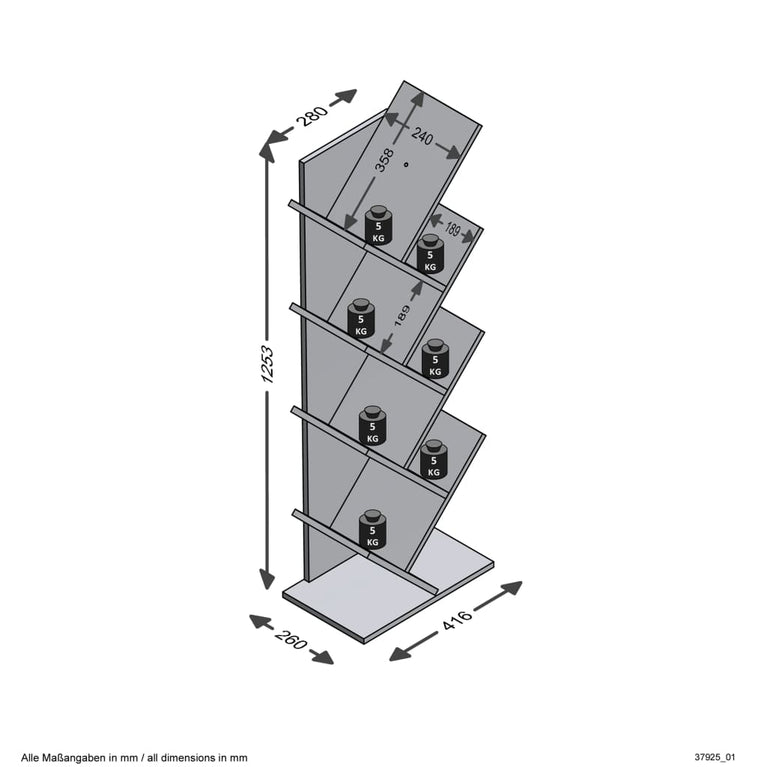 FMD Boekenplank staand geometrisch eikenkleurig en zwart