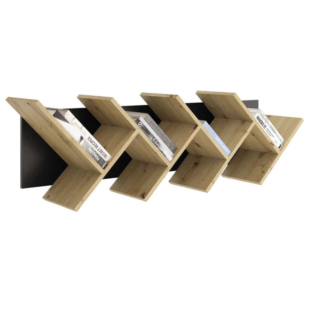 FMD Boekenplank zwevend geometrisch eikenkleurig en zwart MeubelReus