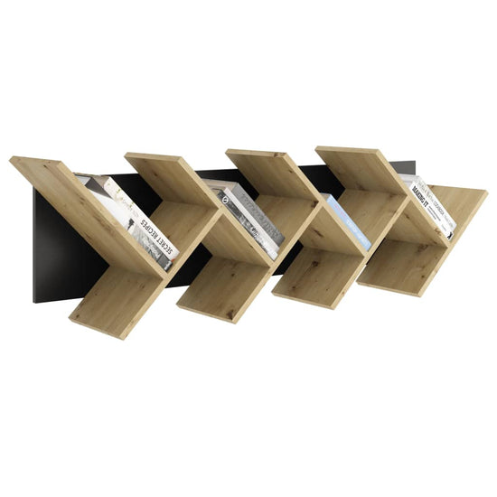 FMD Boekenplank zwevend geometrisch eikenkleurig en zwart MeubelReus