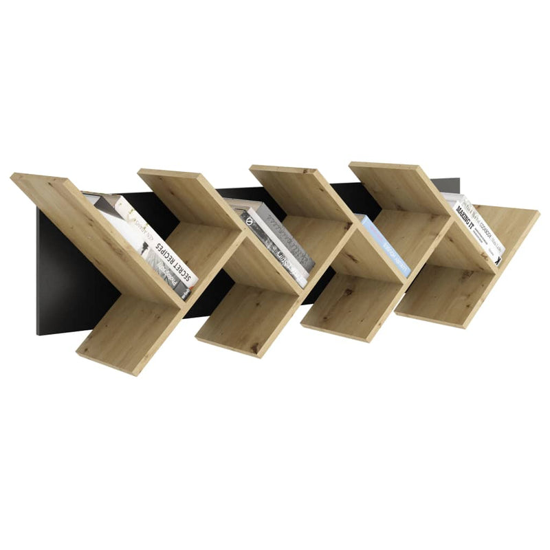FMD Boekenplank zwevend geometrisch eikenkleurig en zwart MeubelReus