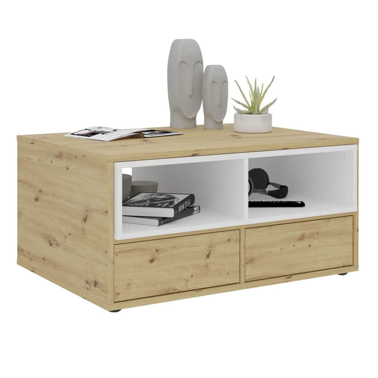 FMD Salontafel 2 open vakken 91,8x71,5x45 cm wit en artisan eiken MeubelReus