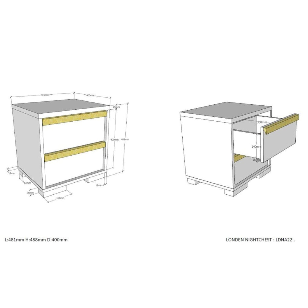 Vipack Nachtkastje London met 2 lades hout wit MeubelReus