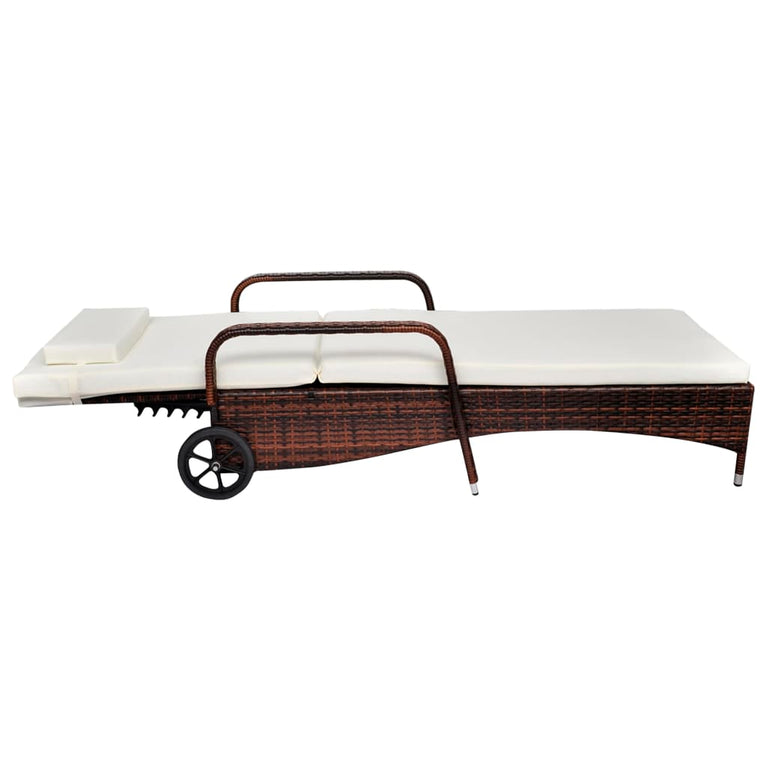 Ligbed met kussen en wieltjes poly rattan bruin MeubelReus