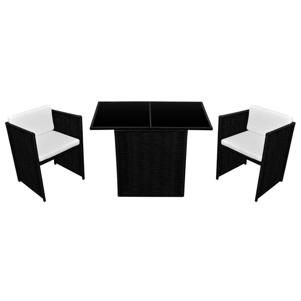 3-delige Bistroset met kussens poly rattan zwart MeubelReus