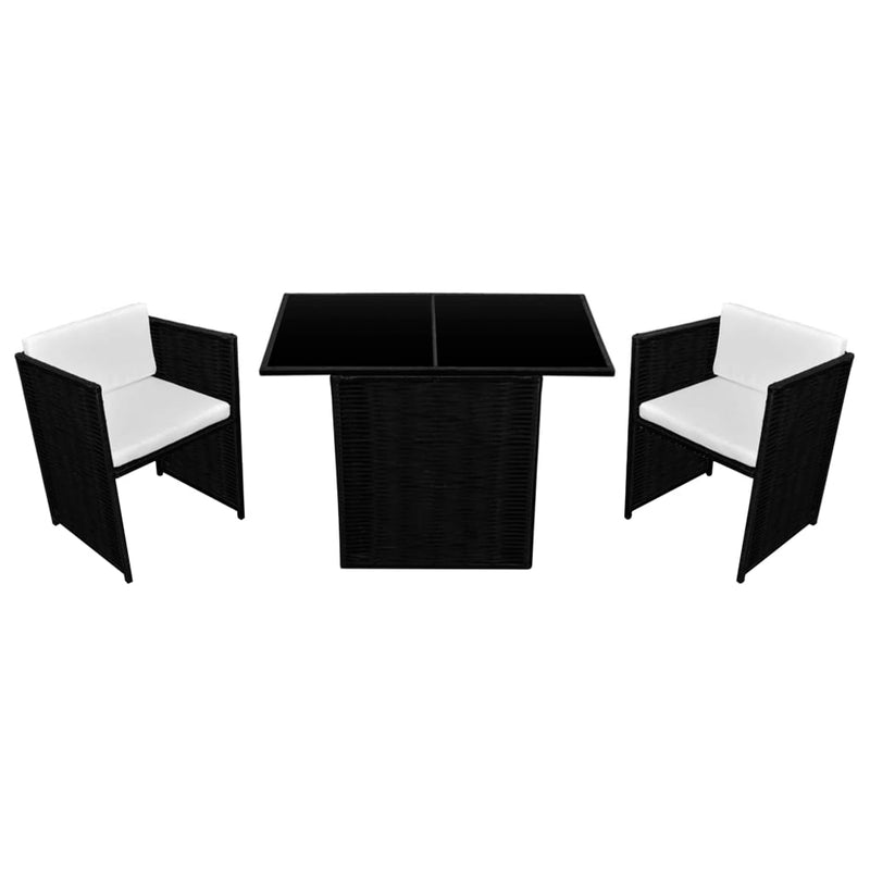 3-delige Bistroset met kussens poly rattan zwart MeubelReus