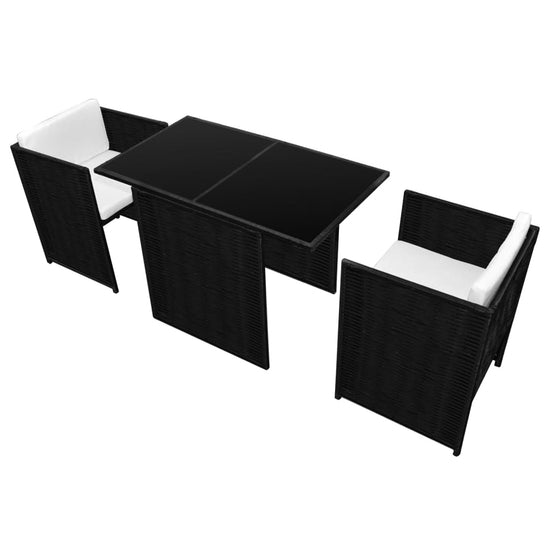 3-delige Bistroset met kussens poly rattan zwart MeubelReus