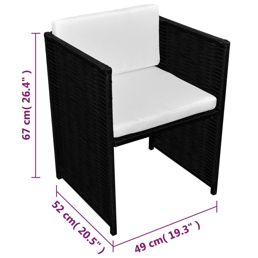 3-delige Bistroset met kussens poly rattan zwart MeubelReus