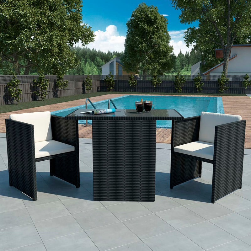 3-delige Bistroset met kussens poly rattan zwart MeubelReus