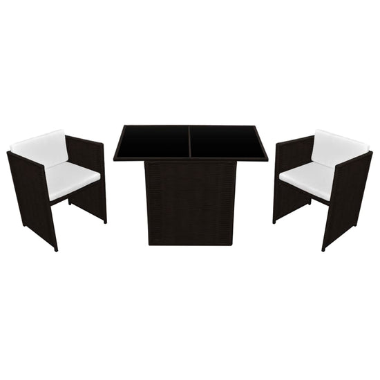 3-delige Bistroset met kussens poly rattan bruin MeubelReus