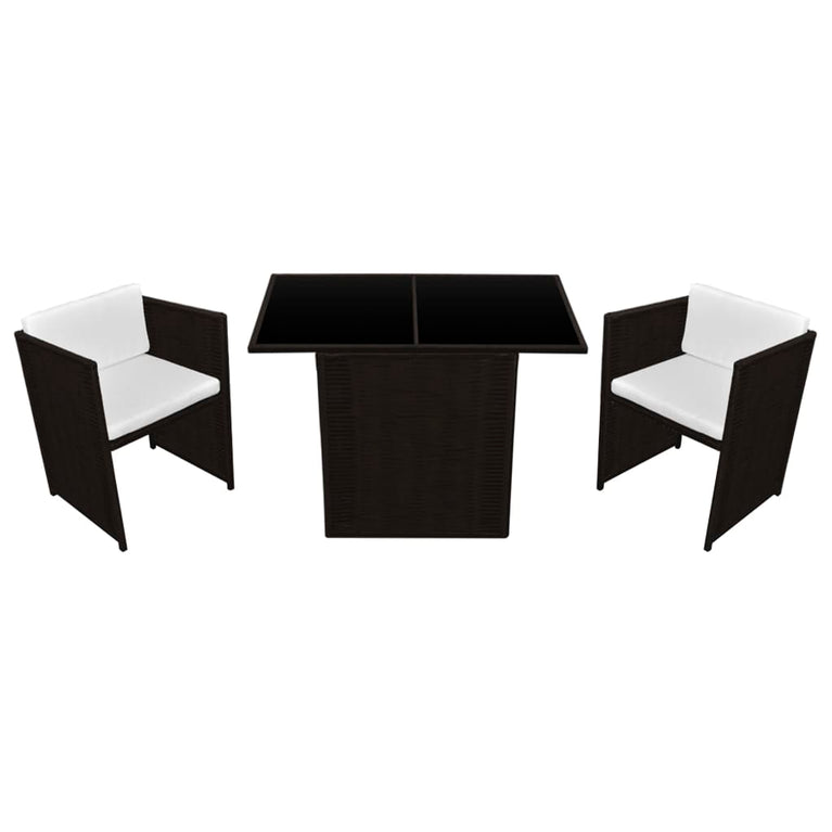 3-delige Bistroset met kussens poly rattan bruin MeubelReus