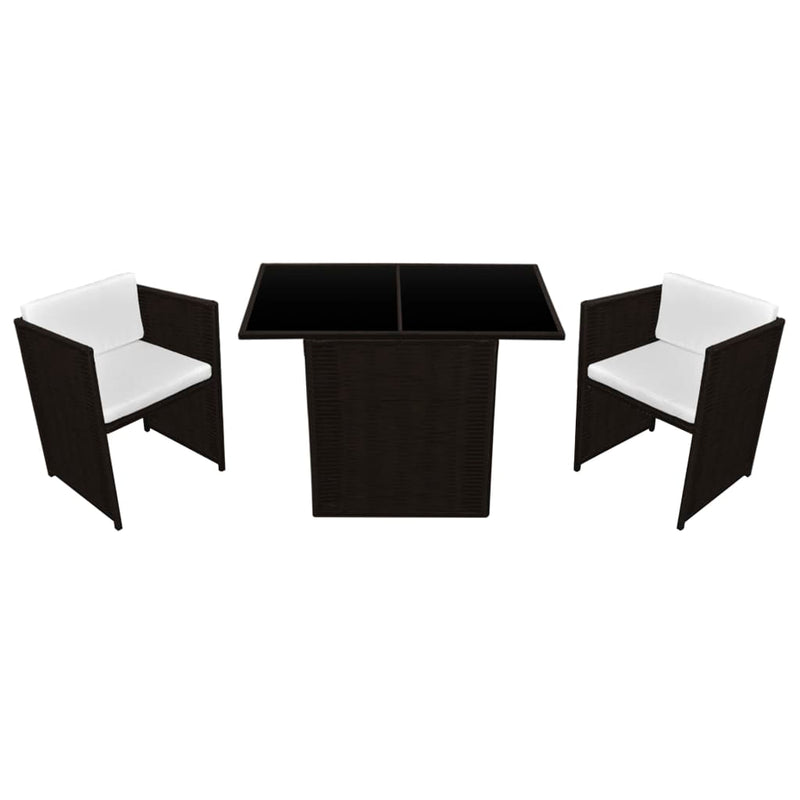 3-delige Bistroset met kussens poly rattan bruin MeubelReus