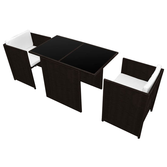 3-delige Bistroset met kussens poly rattan bruin MeubelReus