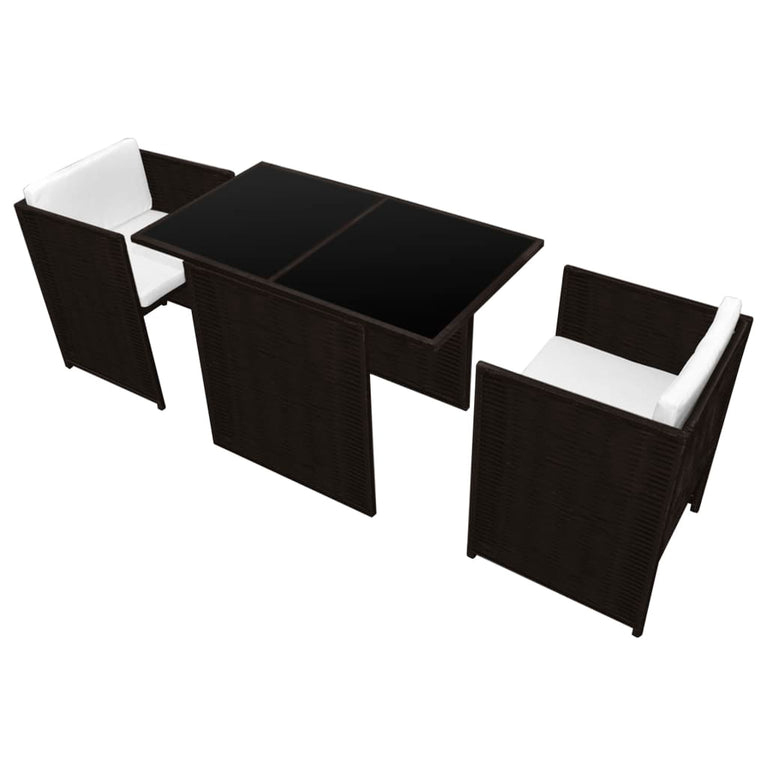 3-delige Bistroset met kussens poly rattan bruin MeubelReus