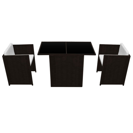 3-delige Bistroset met kussens poly rattan bruin MeubelReus