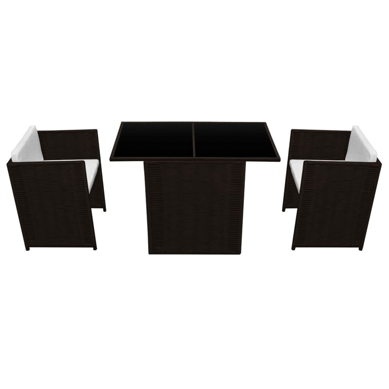 3-delige Bistroset met kussens poly rattan bruin MeubelReus