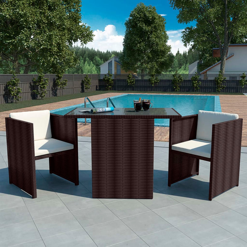 3-delige Bistroset met kussens poly rattan bruin MeubelReus