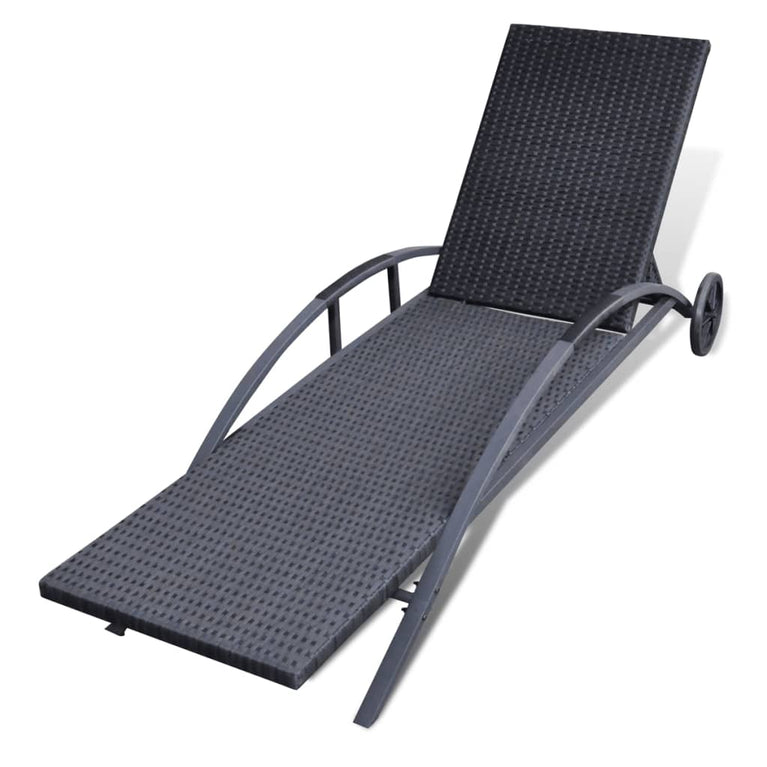Ligbed met kussen en wieltjes poly rattan zwart MeubelReus