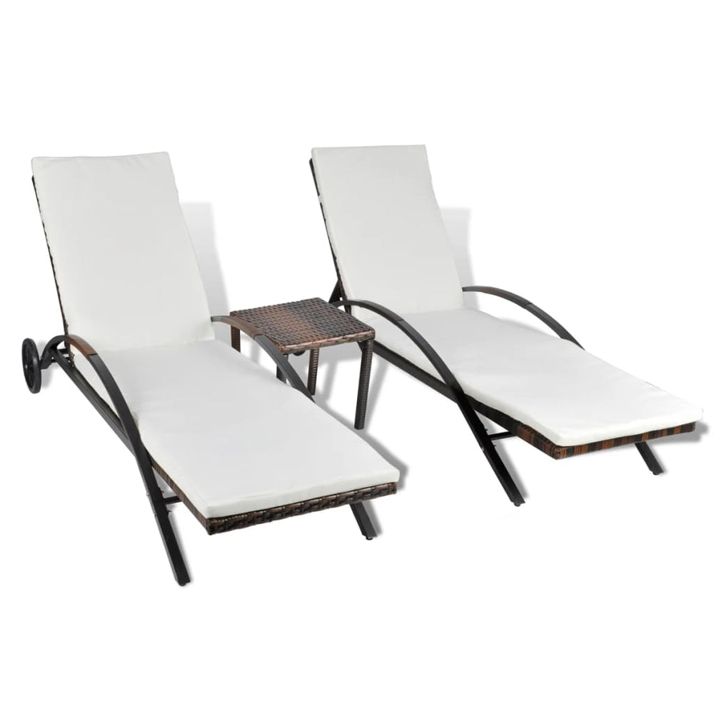 Ligbedden met tafel poly rattan bruin MeubelReus