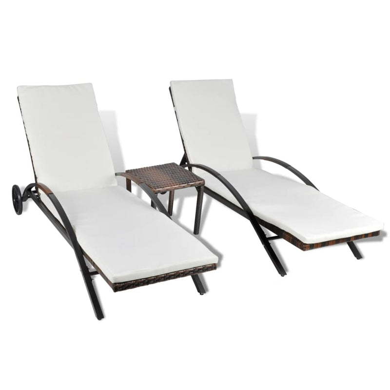 Ligbedden met tafel poly rattan bruin MeubelReus