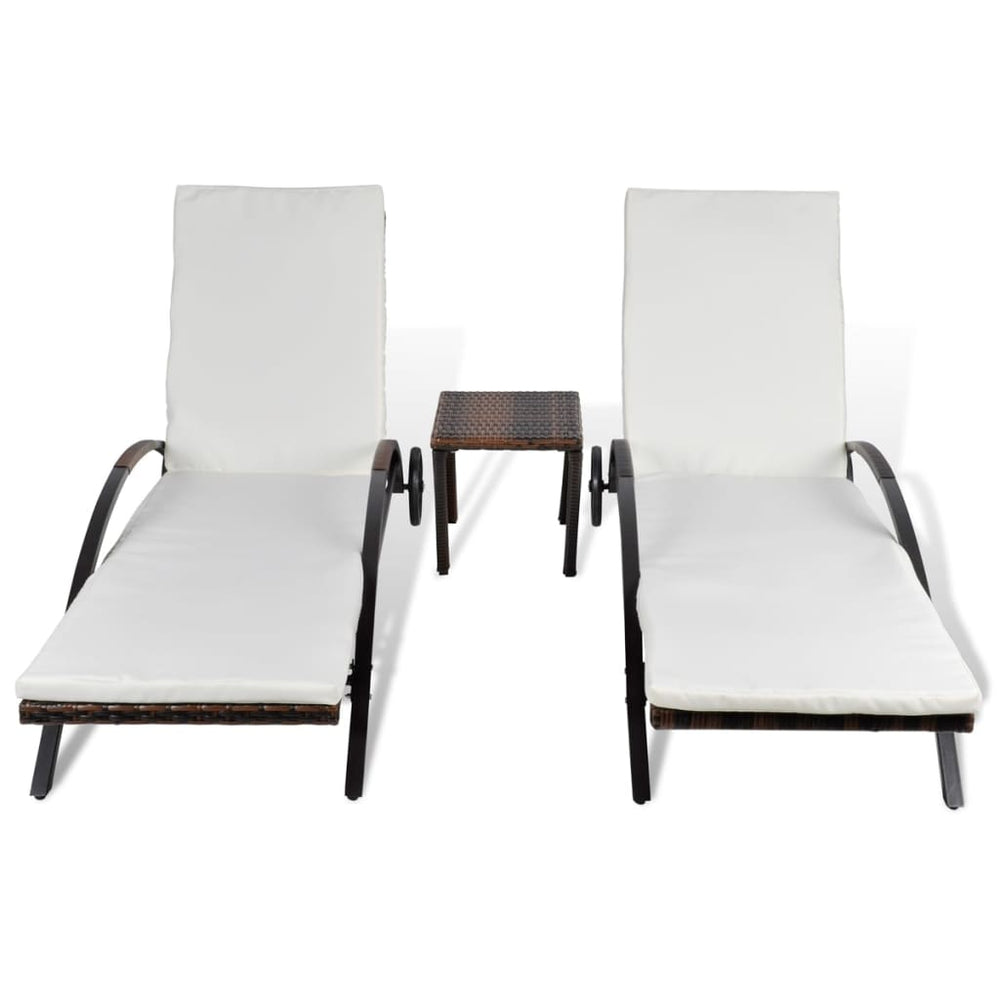 Ligbedden met tafel poly rattan bruin MeubelReus