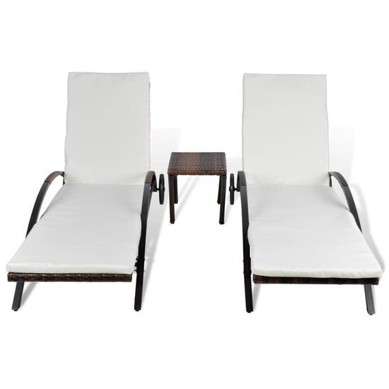 Ligbedden met tafel poly rattan bruin MeubelReus