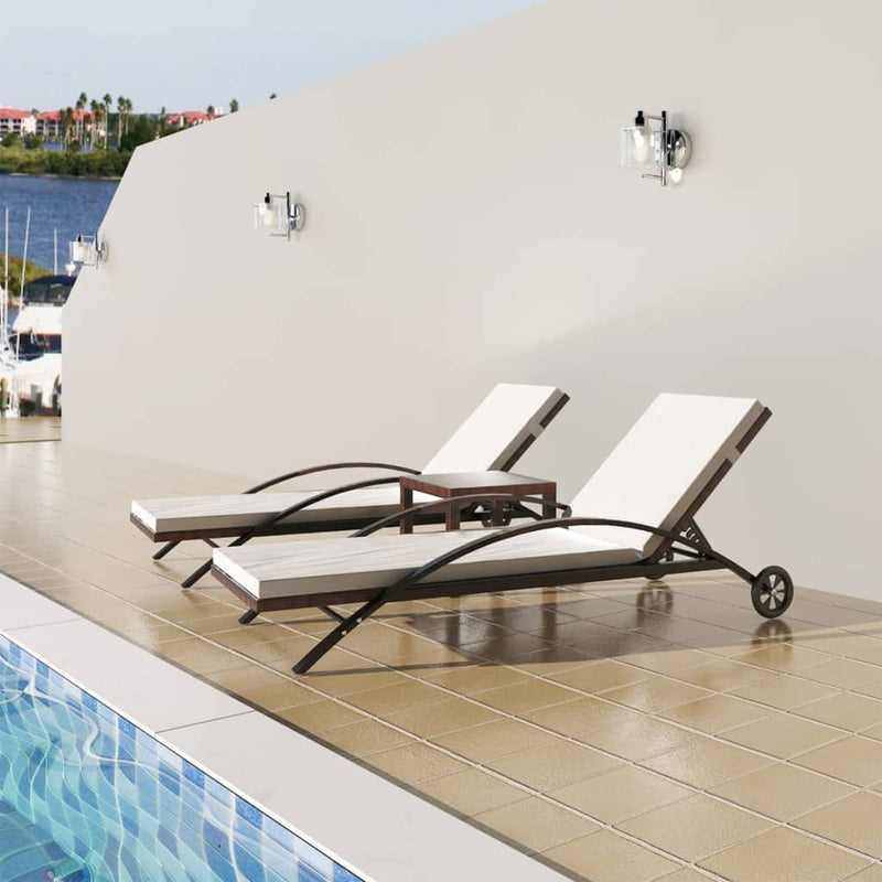 Ligbedden met tafel poly rattan bruin MeubelReus