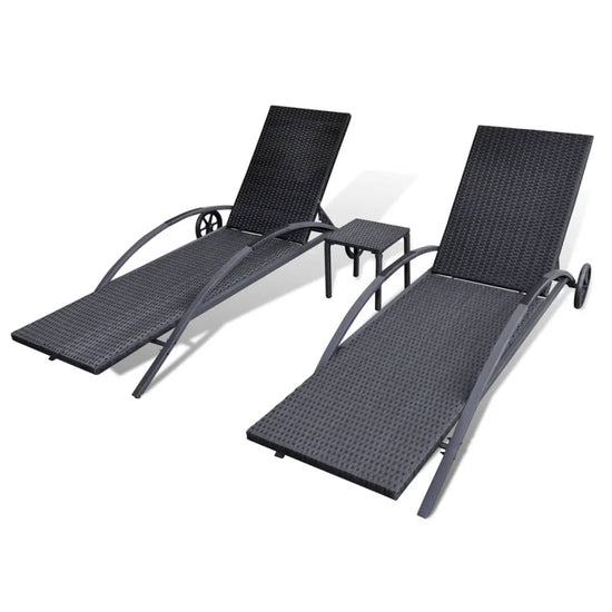 Ligbedden met tafel poly rattan zwart MeubelReus
