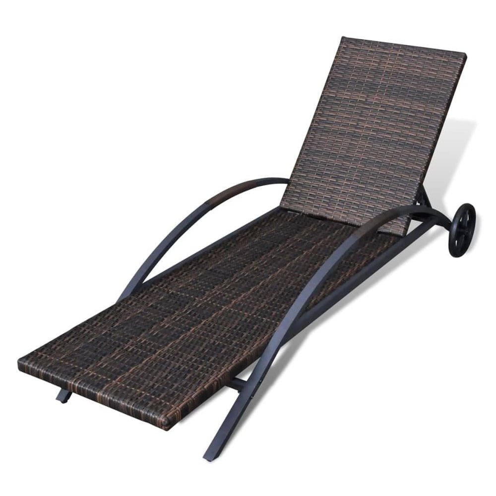 Ligbed met kussen en wieltjes poly rattan bruin MeubelReus