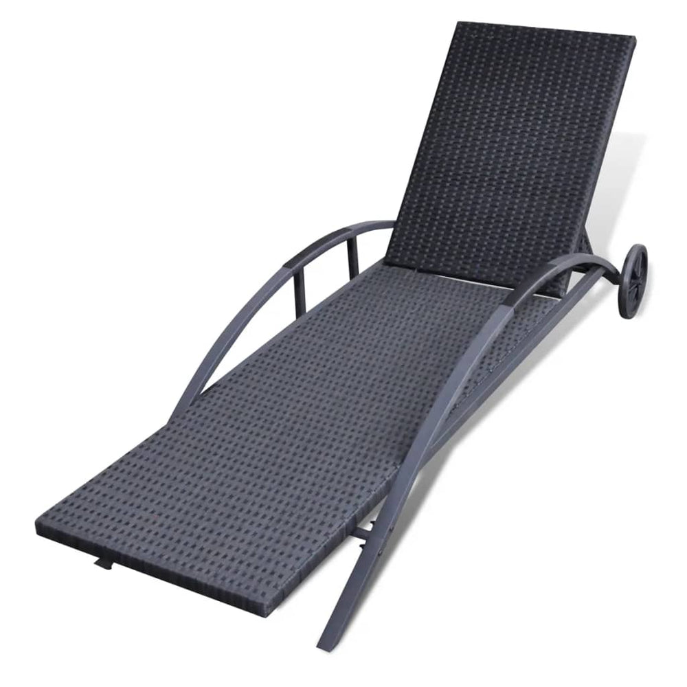 Ligbed met kussen en wieltjes poly rattan zwart MeubelReus