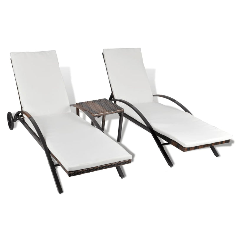 Ligbedden met tafel poly rattan bruin MeubelReus