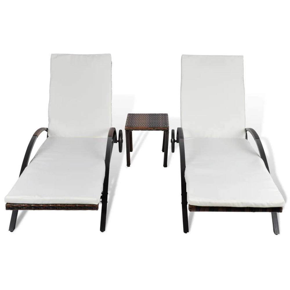 Ligbedden met tafel poly rattan bruin MeubelReus