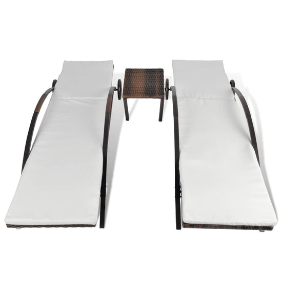 Ligbedden met tafel poly rattan bruin MeubelReus