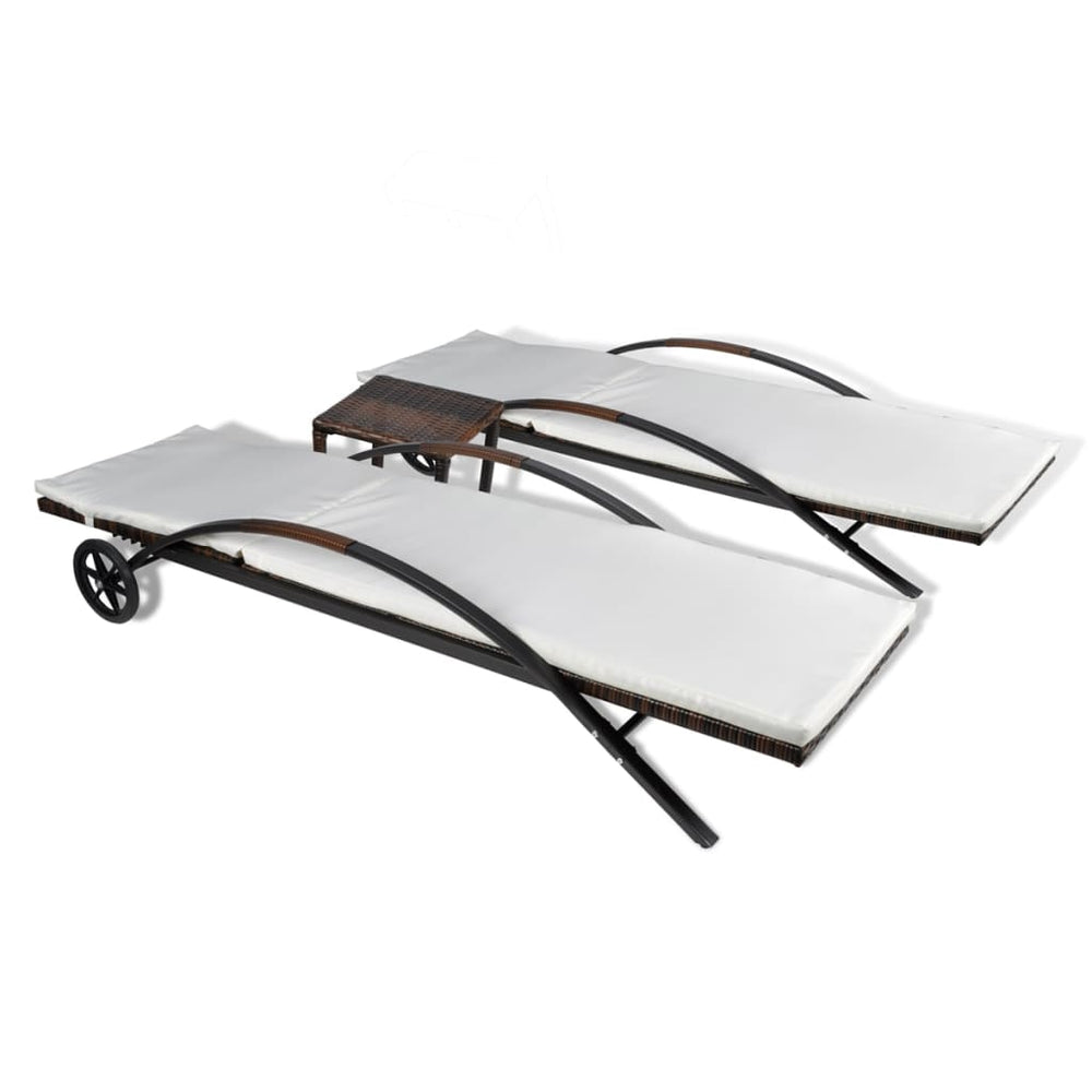 Ligbedden met tafel poly rattan bruin MeubelReus