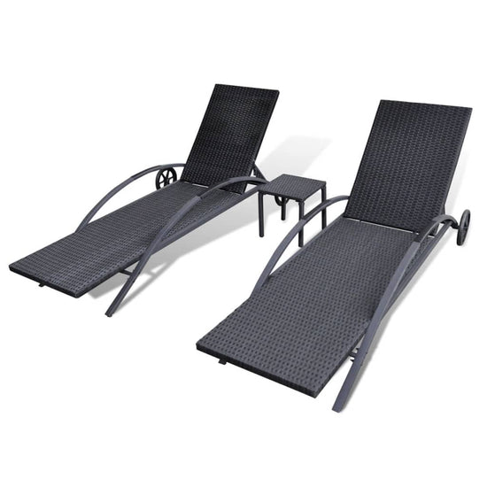 Ligbedden met tafel poly rattan zwart MeubelReus