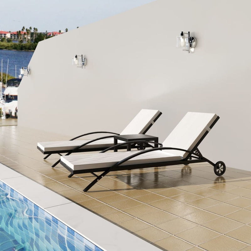 Ligbedden met tafel poly rattan zwart MeubelReus