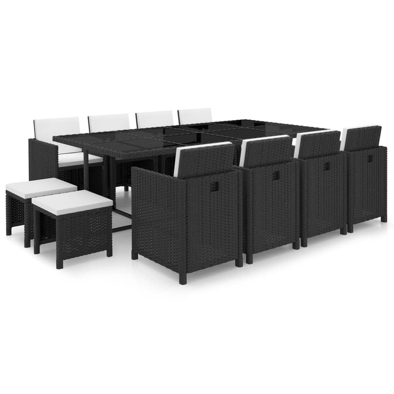 13-delige Tuinset met kussens poly rattan zwart MeubelReus