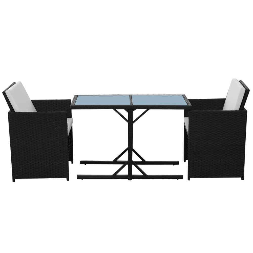 3-delige Bistroset met kussens poly rattan zwart MeubelReus