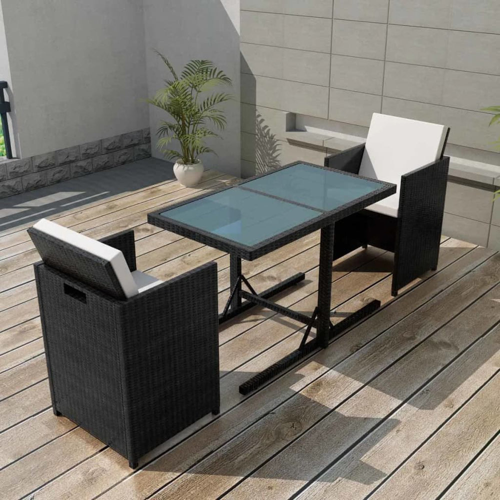 3-delige Bistroset met kussens poly rattan zwart MeubelReus