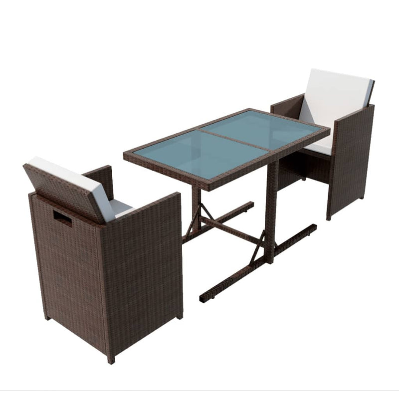 3-delige Bistroset met kussens poly rattan bruin MeubelReus