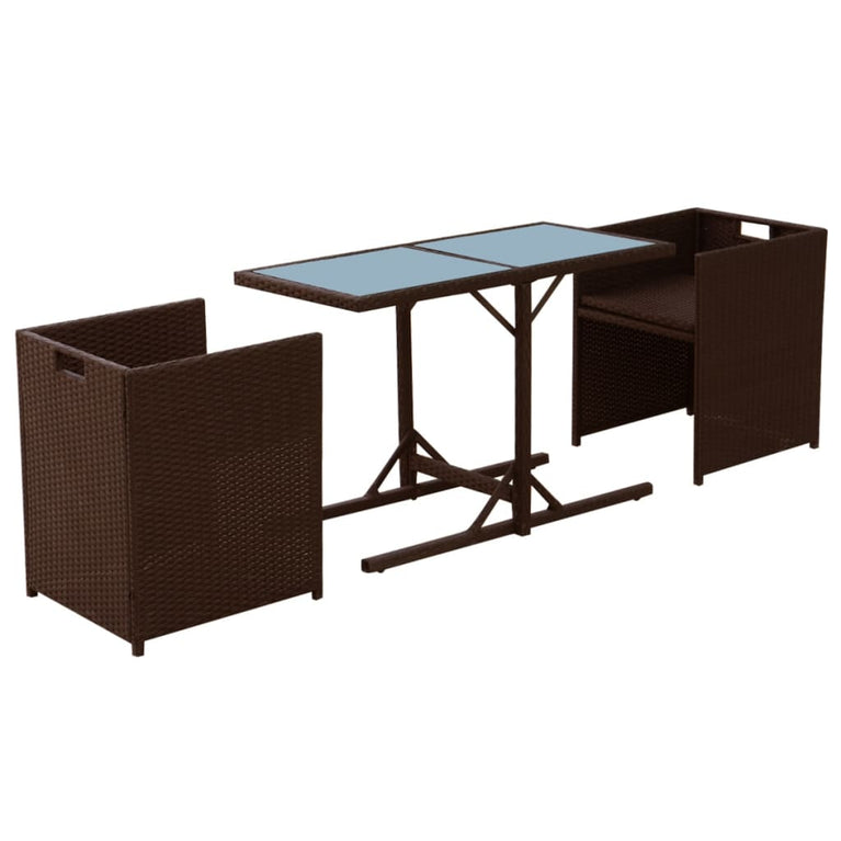 3-delige Bistroset met kussens poly rattan bruin MeubelReus