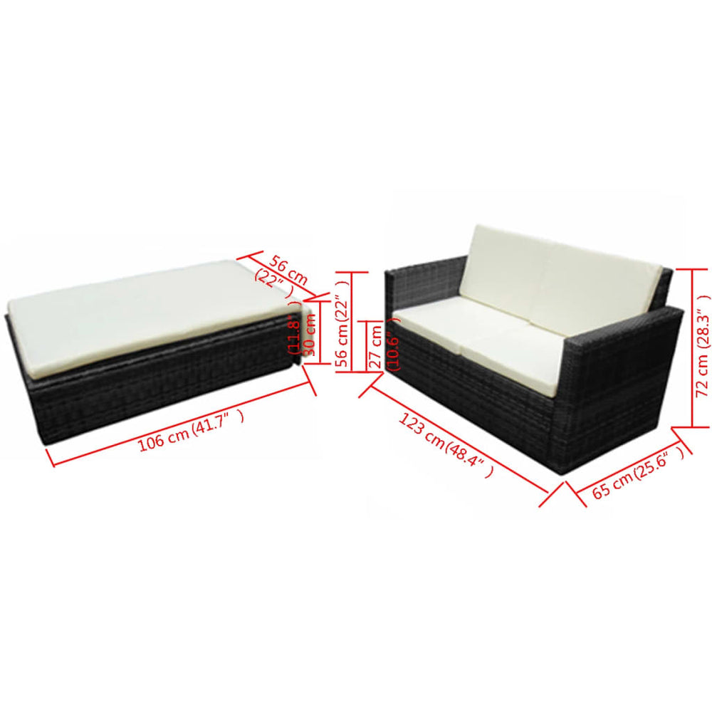 2-delige Loungeset met kussens poly rattan zwart MeubelReus