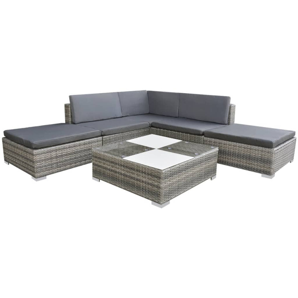 6-delige Loungeset met kussens poly rattan grijs MeubelReus