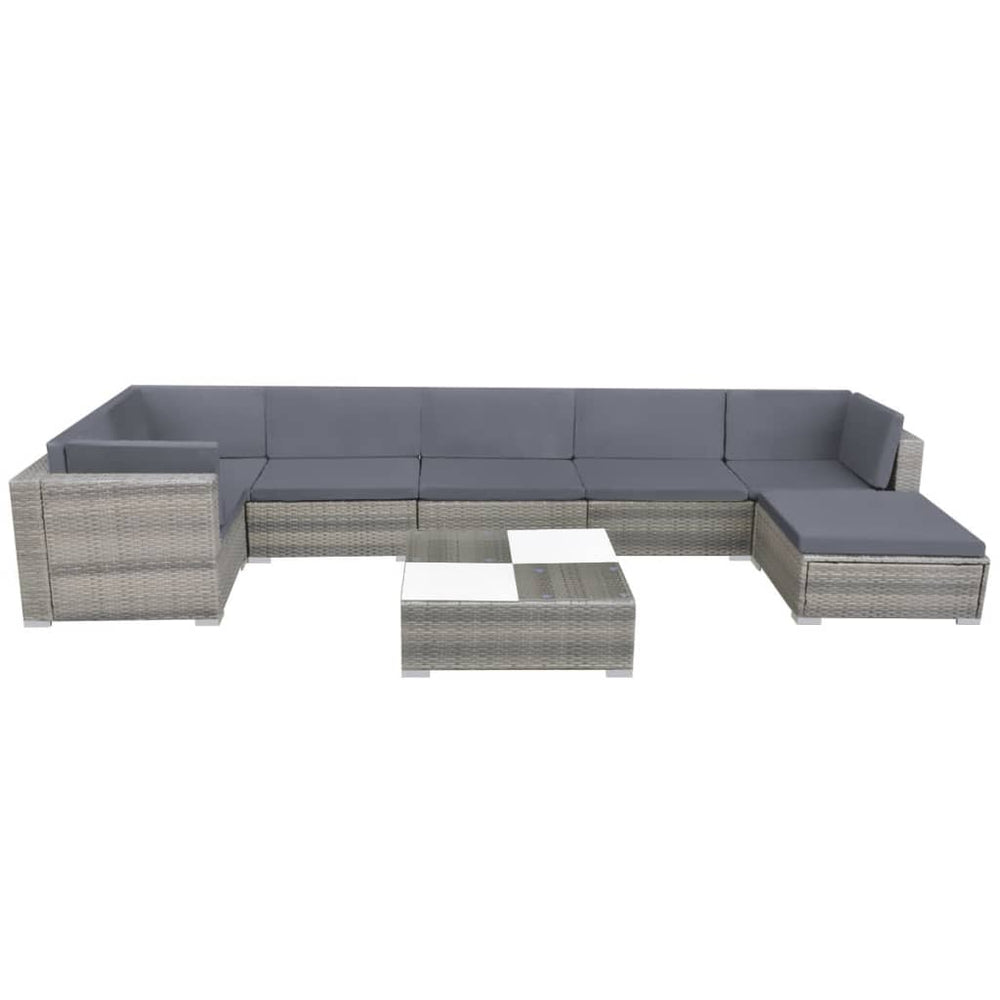 8-delige Loungeset met kussens poly rattan grijs MeubelReus