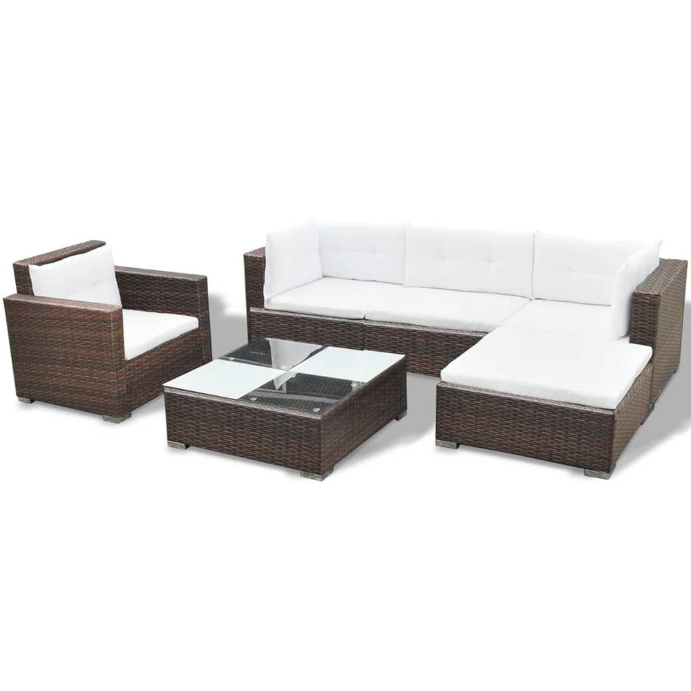 6-delige Loungeset met kussens poly rattan bruin MeubelReus