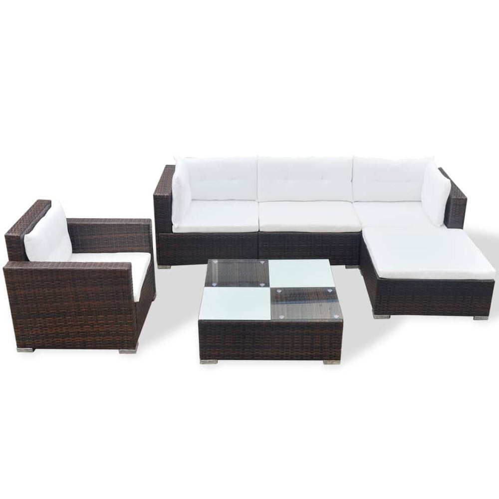 6-delige Loungeset met kussens poly rattan bruin MeubelReus
