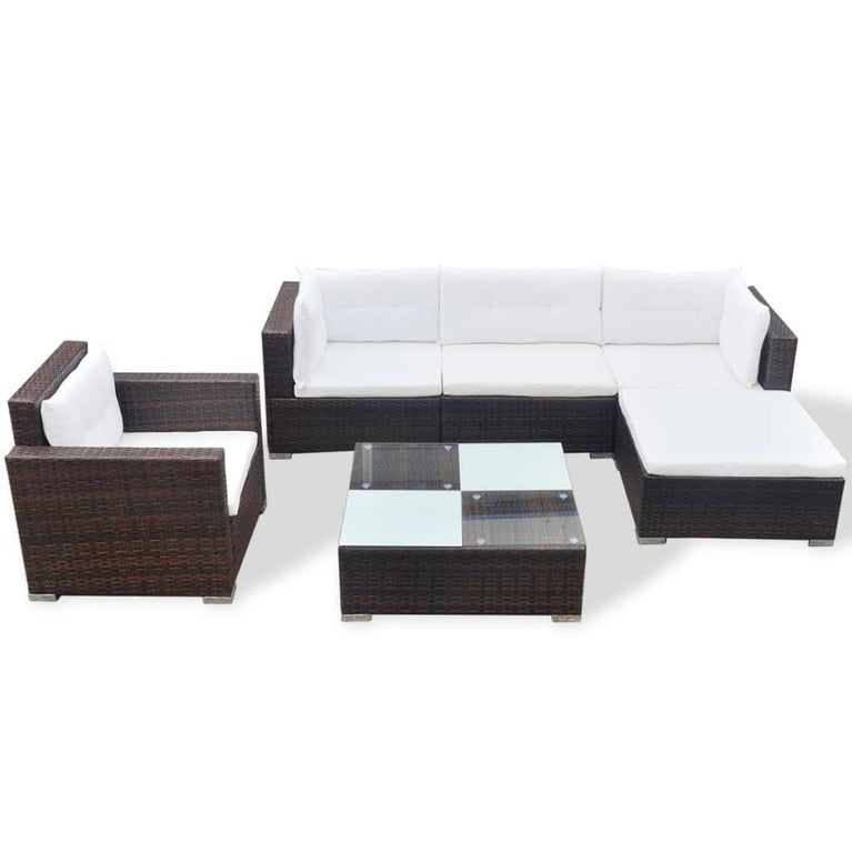 6-delige Loungeset met kussens poly rattan bruin MeubelReus