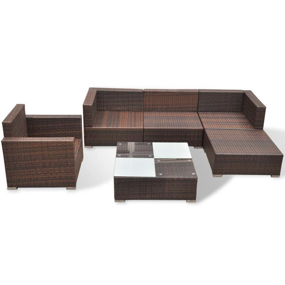 6-delige Loungeset met kussens poly rattan bruin MeubelReus