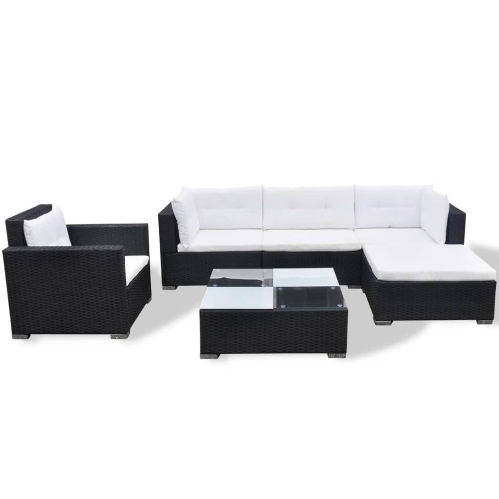 6-delige Loungeset met kussens poly rattan zwart MeubelReus