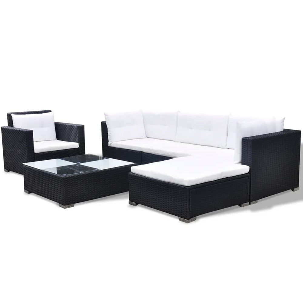 6-delige Loungeset met kussens poly rattan zwart MeubelReus